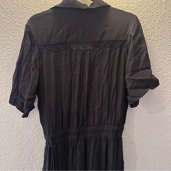 Aura Black Boho Maxi Dress Short Sleeve Lace Detail Pocket Tie Waist Size Medium - Picture 9 of 12